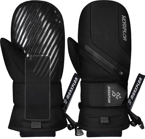 MORXPLOR Ski Mittens with Wrist Guards Low Profile,Double-Side Wrist Protection Pair Snowboarding Mitten
