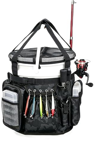 Aomiun Bolsa de Almacenamiento para Cubo de Pesca, Organizador de Accesorios Y Equipo de Pesca con Múltiples Bolsillos, Tela Oxford, 87 X 28 Cm