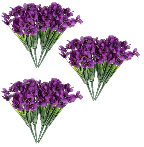 DECHOUS 12pcs Purple Blue Artificial African Violet Flowers Fake Plants Simulation Plastic Stems DIY Table Centerpieces Home Garden Wedding Decoration