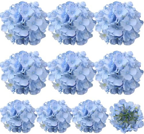 Latemeia Fiori artificiali di ortensia 10 pezzi 13 pollici ortensie a stelo lungo realistici fiori finti di ortensia di seta per decorazione, matrimonio, fidanzamento, azzurro