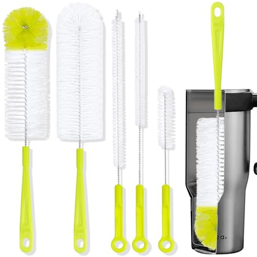 5-in-1 Bottle Cleaning Brush Set - 13 Inch Multipurpose Brushes Long Bottle Brush Water Bottles Cleaners Reusable, Tumblers, Baby Bottles & Mugs | Scratch-Free Deep Clean