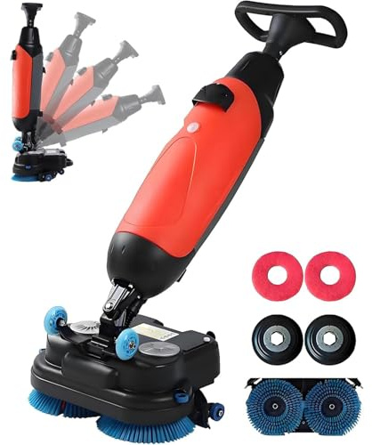 Professional Floor Scrubber Dryer, with 17 Cleaning Width, Double Rotating Brushes, 360° Rotating Head, 1200 M²/H Coverage Red