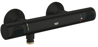 GROHE Precision Flow, Duscharmatur wassersparend (Thermostat hält Temperatur konstant, Verbrühschutz bei 38°C, Mischbatterie mit Wasserspartaste für die Dusche, 3in1 Werkzeug), mattschwarz, 348402430
