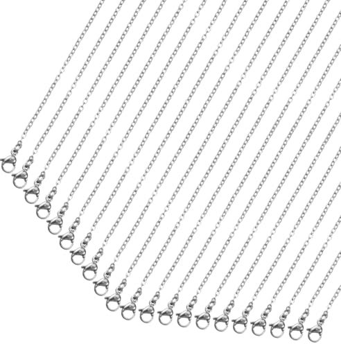 HJZHII 20 Pcs Stainless Steel Necklace Chain, Necklace Chain with Lobster Clasps for Jewelry Making Bulk Silver Chain Necklace Stainless Steel Link Cable Chain for Necklace Pendants Making(18+20inch)
