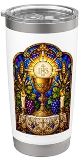 Calice et eucharistie gothique catholique mosaïque art art Gobelet isotherme en acier inoxydable double paroi