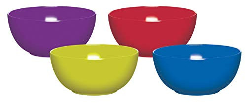 Colourworks Plastic Bowls for Parties and Children or Camping, Melamine Made, in Classic Colours, Set of 4