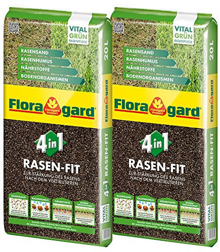 Floragard 4 in 1 Rasen-Fit 2x20 L für 20 m² • Rasenerde • Rasensubstrat zur Neuanlage • zur Ausbesserung und Pflege des Rasens • zum Topdressing nach dem Vertikutieren