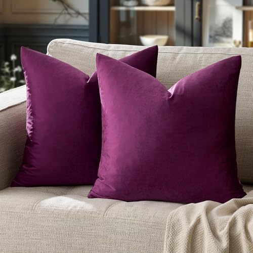 GIGIZAZA 2er Set Lila Kissenbezug Samt Kissenbezüge Dekorative Kissenhülle Sofakissen Zierkissen deko Dekokissen für Wohnzimmer Schlafzimmer Sofa Auto 45cmx45cm