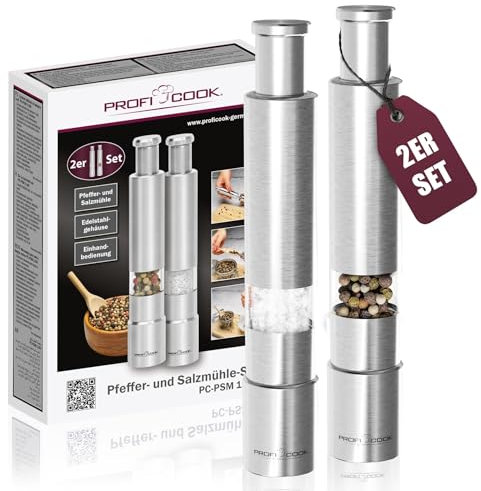 PC-PSM 1160, Molinillo de Pimienta, Sal y especias, manual, juego pimentero y salero de acero inoxidable, mecánico, ajuste grado molienda