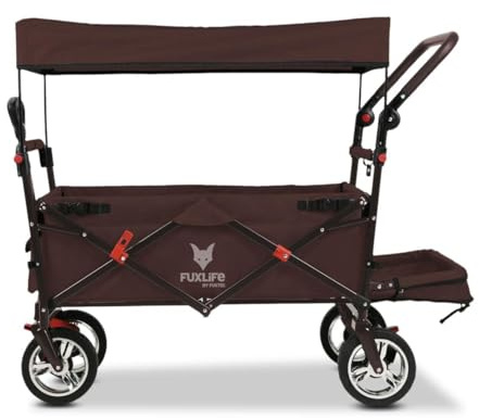 FUXLIFE Carrello Pieghevole FX-CT800 Marrone • Bollerwagen richiudibile con spazio extra per le gambe • Tettuccio parasole e ruote larghe • Volume 105 L e portata 75 kg