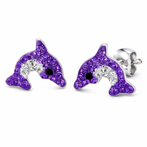 FIVE-D Kinder Ohrringe Delfin aus Kristall 925 Sterling Silber im Schmucketui