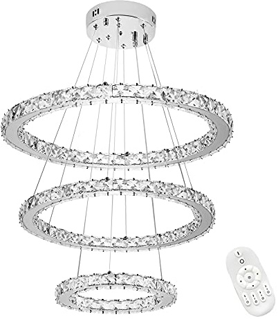 Froadp 96W Lampada a Sospensione a tre Anelli in Cristallo, Dimmerabile LED Moderni Lampadario para Camera da Letto e Cucina e Sala da Pranzo e Corridoio e Soggiorno, Ø30cm+Ø50cm+Ø70cm