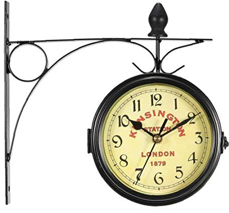 Doppia Decorativo Sided Hanging Stazione di Stile Metallo Orologio da Parete Antico Orologio da Parete Orologio da Parete della Struttura del Metallo per Il Natale