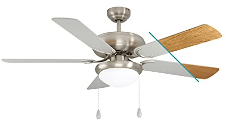 EGLO Deckenventilator BALLINA,5 Flügel Ventilator mit Licht, Zugkette | Wendeflügel aus Schichtholz in Silber oder Eiche, Gehäuse aus Stahl in Nickel-Matt, Sommer Winter Betrieb, AC Motor, Ø 132cm
