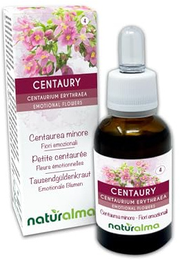 Centaury (Centaurium erythraea) Naturalma Emotional Flowers or Bach Flowers - Drops 30 ml - Alcohol-Free Liquid Extract - Flower essences - Vegan and Without Alcohol