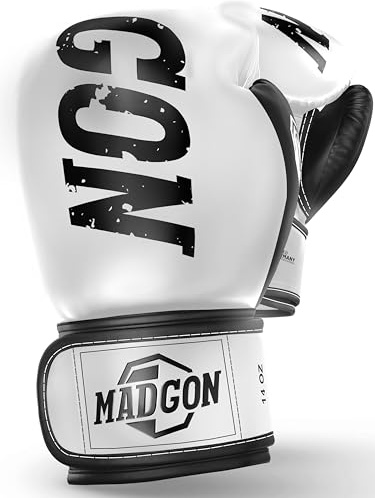 MADGON Guantes de Boxeo Hechos del Mejor Material para Larga Durabilidad – Guantes de Kick Boxing, Guantes de Artes Marciales, Guantes MMA y Sparring - Óptima Absorción de Impactos – Bolsa Incluida