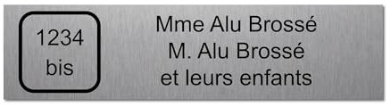 Plaque gravée pour nom et numéro boîte aux lettres autocollante 10x2,5cm personnalisée 1 à 3 lignes Alu Brossé