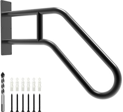 YEOOE Wandhalterung Handlauf Treppe, U-förmiger Handgeländer für 1 bis 3 Stufen, Mattschwarzes Treppengeländer für Garten, Garage, Toilette, Veranda, Innen und Außen (66 cm)