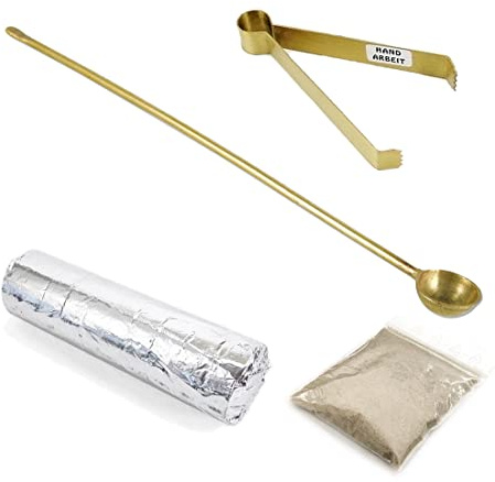 NKlaus Räucherkohle Set mit Räucherzange, Messinglöffel und Sand, 4 Stück | Enthält 40 g Räuchersand, eine Rolle mit 10 Kohletabletten und Zubehör aus Messing