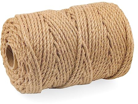 ZEONHAK Cuerda de yute natural de 5 mm, cuerda de cáñamo trenzado de 328 pies, cuerda de yute marrón para rascar, cuerda de equipaje, manualidades