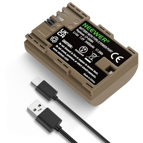 NEEWER 2400mAh LP-E6NH LP-E6N LP-E6 Ersatzakku, wiederaufladbarer Kameraakku mit USB Typ C 2,5Std. Schnellladung, kompatibel mit Canon EOS R5 R6 R6 II R7 R 5D II III IV 6D 6D II 70D 80D 90D
