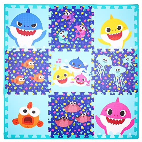 Baby Shark's Big Show! Kids Foam Mat, Interlocking Puzzle Non Slip Flooring Tiles, Multi, 36 x 36 Inches, 9 Tiles