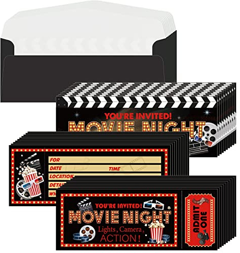 Woanger 50 inviti per feste cinematografiche con buste, inviti per serate di cinema, biglietti di compleanno, baby shower, film, notte, tappeto rosso