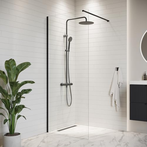 Duschwand Florida 90 x 200cm Glas Duschabtrennung Schwarz - Walk-In Dusche Nano Duschtrennwand