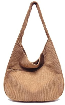 Ulisty Damen Cord Breiter Gurt Hobo Tasche Schultasche Shopper Handtasche Lässig Tote Bag Khaki