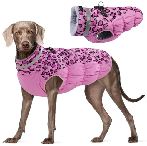 Kuoser Wintermantel für Große Hunde Wasserdicht Winddicht Hundejacke, XXL | Wasserdichter Winddichter Hundemantel mit Reißverschluss, D-Ring & Reflektoren, Warme Hundebekleidung für Herbst & Winter