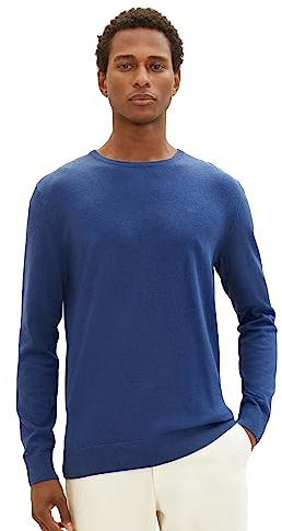 TOM TAILOR Pull Basique en Maille à col Rond, 32618-bleu Hockey chiné foncé, S pour des Hommes