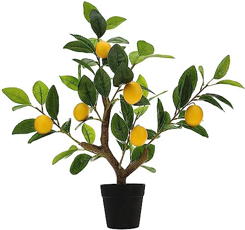 Gresorth 20 Artificial Yellow Lemon Tree Fake House Green Plant Fruits Decoration with Plastic Pot Realistic Leaves for Home Table Office Garden Indoor