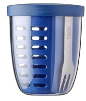 Mepal - Obst- & Gemüsetopf Ellipse - Obstbehälter - Ideal für Obst und Gemüse unterwegs - Obstbox mit Gabel & Sieb - Meal Prep Box mit Deckel - 600 ml - Vivid Blue