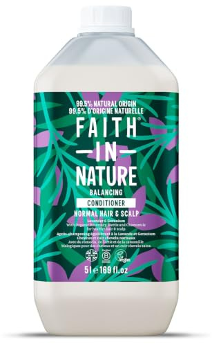 Faith In Nature Balsamo Naturale Lavanda e Geranio, Equilibrante per Capelli e Cuoio Capelluto Normali, Vegano e Cruelty Free, Senza SLS, Siliconi o Parabeni, Confezione Ricarica 5L