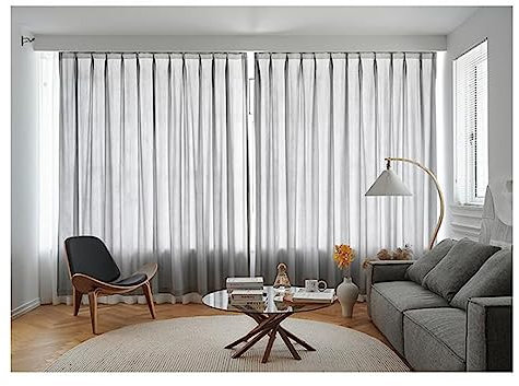 Homxi Vorhang mit Tüll 2er Set 2 x 107W x 160H cm,Gardinen Transparent Voile Grau Einfarbig Vorhang mit Gardinenhaken