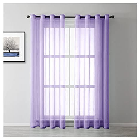 Mesnt Voile Vorhang mit Ösen, Polyester Transparenter Netz-Voile-Vorhang in Reiner Farbe, halbtransparent, Lila, H214 x B102 cm