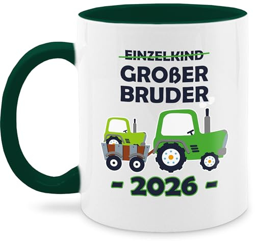 Tasse Tassen 325ml - Einzelkind Großer Bruder 2026 Traktor - 325 ml - Dunkelgrün - geschenk tasse+großer+bruder big brother 2023 keramik geburt fuer den grossen große brüder groser für