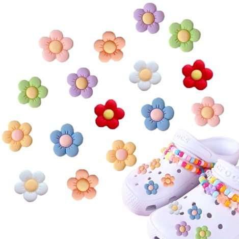 AOOTUERL 16 Stück Schuh Charms Krokodil-Anhänger für Crocs, Blumen-Deko Schuhanstecker, Zubehör für Crocs-Armband für Kinder Mädchen