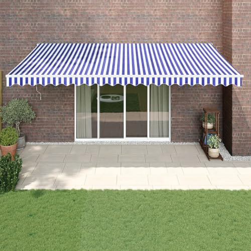 Gecheer Tenda da Sole Retrattile,Tettoia Retrattile,Tenda da Patio,Tela per Tenda Esterno Sole,da,Balcone,Patio,Terrazzo,Tenda da Sole Motorizzata/Manuale,Blu e Bianca 5x3 m Tessuto e Alluminio
