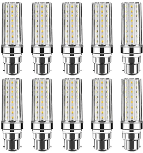 RYTM (10-Pack) LED Bulb,B22/B15 Double Contact Bayonet Base Corn Light Bulb,12 Watt 800LM,16 Watt 1000LM,20 Watt 1300LM,3000K 4000K 6000K Non-Dimmable AC 85V~265V (Natural White 4000k B22)