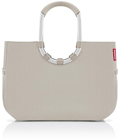 reisenthel loopshopper L herringbone sand – Stabile Tasche mit praktischen Fächern aus recycelten PET-Flaschen – Charmantes und wasserabweisendes Design