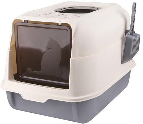 Caja de Arena para Gatos Plegable, Arenero Gatos Cubierto con Cajon, Inodoro para Mascotas para Gatos con Entrada Superior Medium-36 * 51 * 34cm-Gris