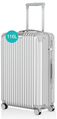 Voyagoux Koffer - 116L, Hartschalenkoffer groß, TSA-Schloss, ABS, 4X 360° Rollen, Robust und Leichtgewicht Suitcase, 76x48x30cm, Silber