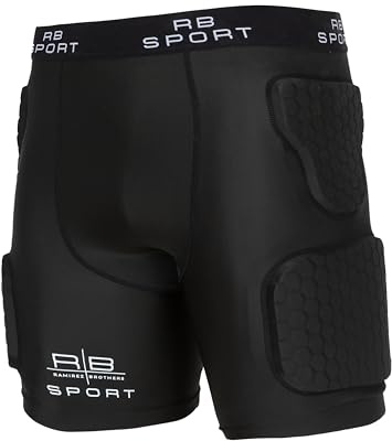 RAMIREZ BROTHERS -Pantaloncini protettivi imbottiti per calcio, pallacanestro, rugby e pallamano, protezione tridimensionale dell'anca, posteriore, cosce e coccige, Nero , XL