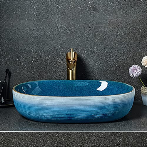 TIANHEY Lavabo da Appoggio in Ceramica Lavabo da Appoggio Artistico di Colore Pesante con Smalto Spray Lavabo Creativo retrò Lavabo Ovale Lavabo Singolo Lavabo per Bagno Domestico, 60X40X15 Cm