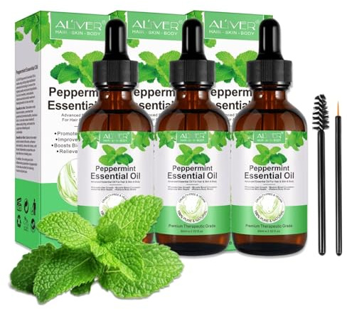 P-Beauty Huile de menthe poivrée 3x60ml - Huile pour les cheveux, huile pour la peau | Huile essentielle pure, pressée à froid pour la croissance des cheveux | Soins des cheveux et de la peau