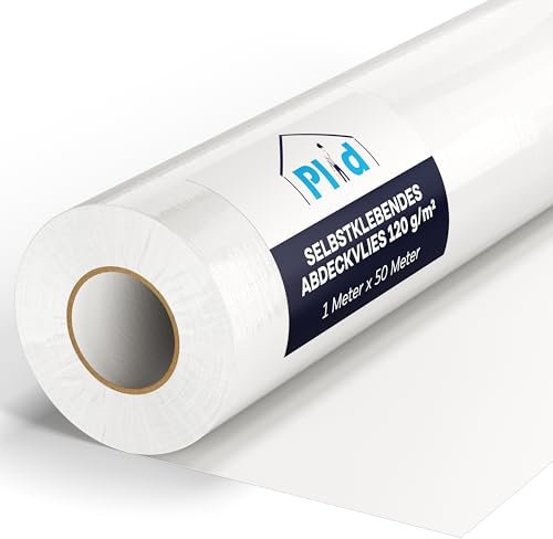 PLID® Maler - Telo di copertura in tessuto non tessuto, autoadesivo, protezione della superficie per pittori e fai da te, rotolo di feltro da 120 g, per coperture per pavimenti (bianco)