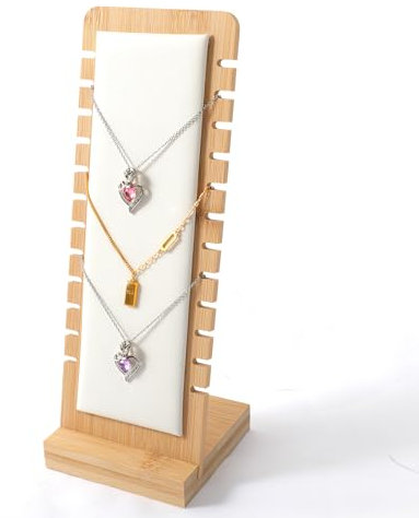 ChauLanBow Kettenständer Schmuck, Schmuckständer Weiß, Kettenhalter Schmuck, Vertikaler Halskettenständer, Jewelry Stand, Halskette Schmuckständer Holz 12 Slots, Ketten Aufbewahrung