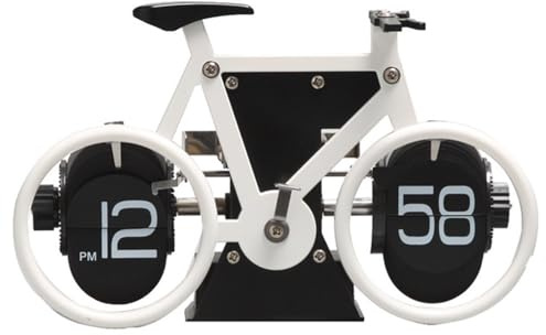 Flip Clock Bicycle Shaped Retro Flip Down Clock 12 Hour AM/PM Show Big Number Clock for Home Office Decor White