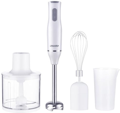 Mesko MS4629 Batidora de Mano Multifunción, Procesador de Alimentos Picadora 0,5 L, Accesorio para Montar Acero Inoxidable, 2 Velocidades, Brazo Desmontable, Vaso Medidor 0,7 L, 800W